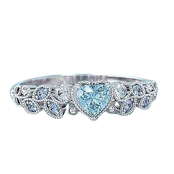 Guodhu Silver Plated Cubic Zirconia Heart Ring Leaf Band Engagement Ring for Women Exquisite Valentine's Day Gift