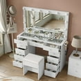 thumbnail image 4 of Yanosaku Modern Lighted Vanity Stool with Mirror, 12 LED Lights, Storage Drawers, Adjustable Brightness, 4 of 8