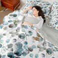 thumbnail image 4 of Feelyou Eucalyptus Leaves Child Bedding Comforter Set 7pcs, Blue Watercolor Plant Queen Bedding Sets, Cartoon Botanical Theme Reversible Queen Sheet Sets, Ultra Soft Bedroom Decor, 4 of 8