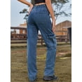 thumbnail image 2 of Women High Waist Cargo Jeans with Pocketed Long Length Solid Chic Durable Versatile Everyday Fashion Wardrobe Essentials, 2 of 11