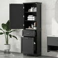 thumbnail image 2 of EurocoTall Bathroom Storage Cabinet, Freestanding Storage Cabinet with Two Different Size Drawers and Adjustable Shelf, MDF Board with Painted Finish, Black, 2 of 10