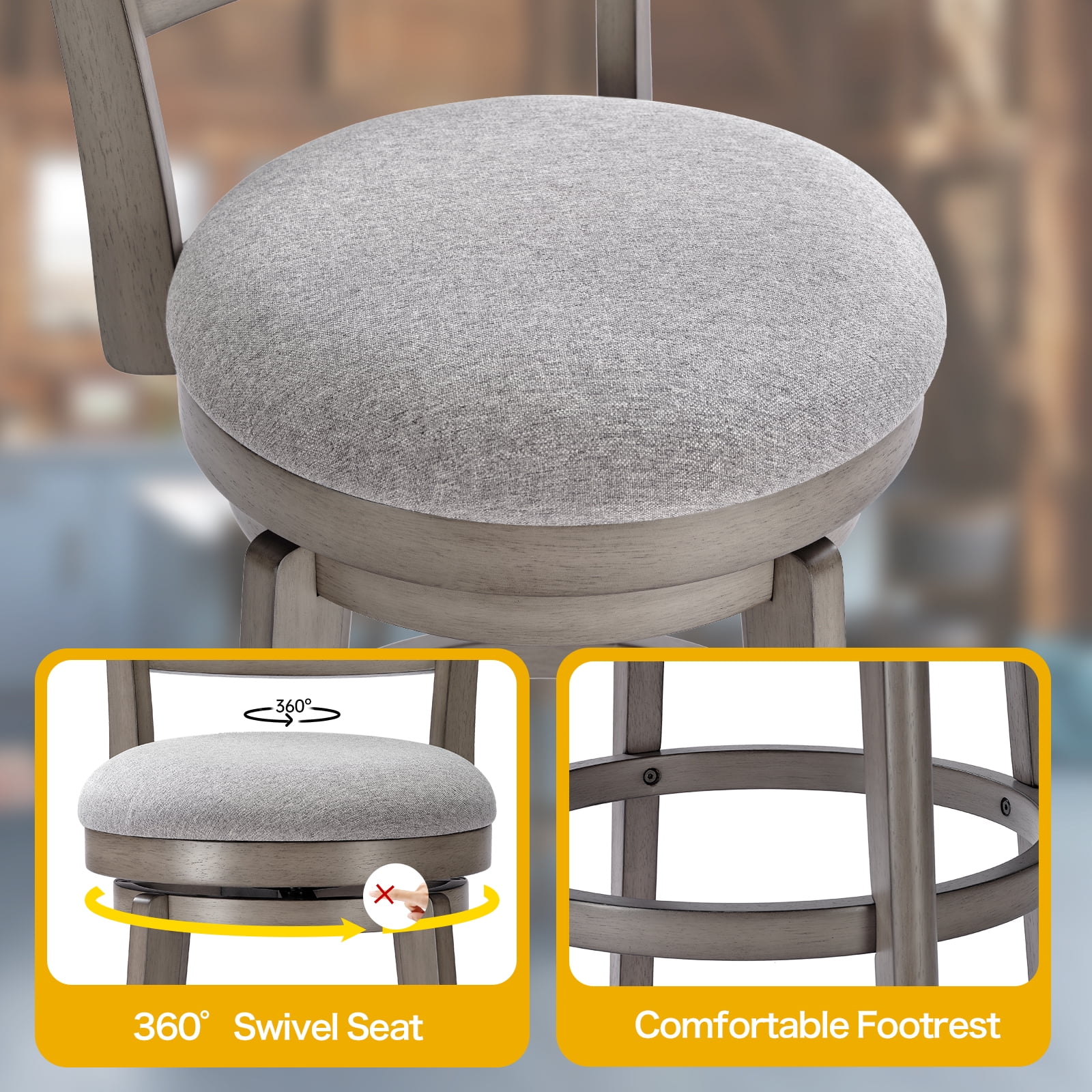 24 Inch Counter Height Swivel Bar Stools Set of 2 Barstools with High Back Pub Seat Stools Set for Kitchen Island, 4 Pack