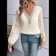 thumbnail image 4 of Blusas Elegantes e Informales con Cuello en V para Mujer, Blusas de Encaje de Larga, Blusas Tipo Túnica de Jacquard A para Otoño. Albaricoque M, 4 of 9