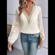 thumbnail image 4 of Blusas Elegantes e Informales con Cuello en V para Mujer, Blusas de Encaje de Larga, Blusas Tipo Túnica de Jacquard A para Otoño. Albaricoque L, 4 of 9