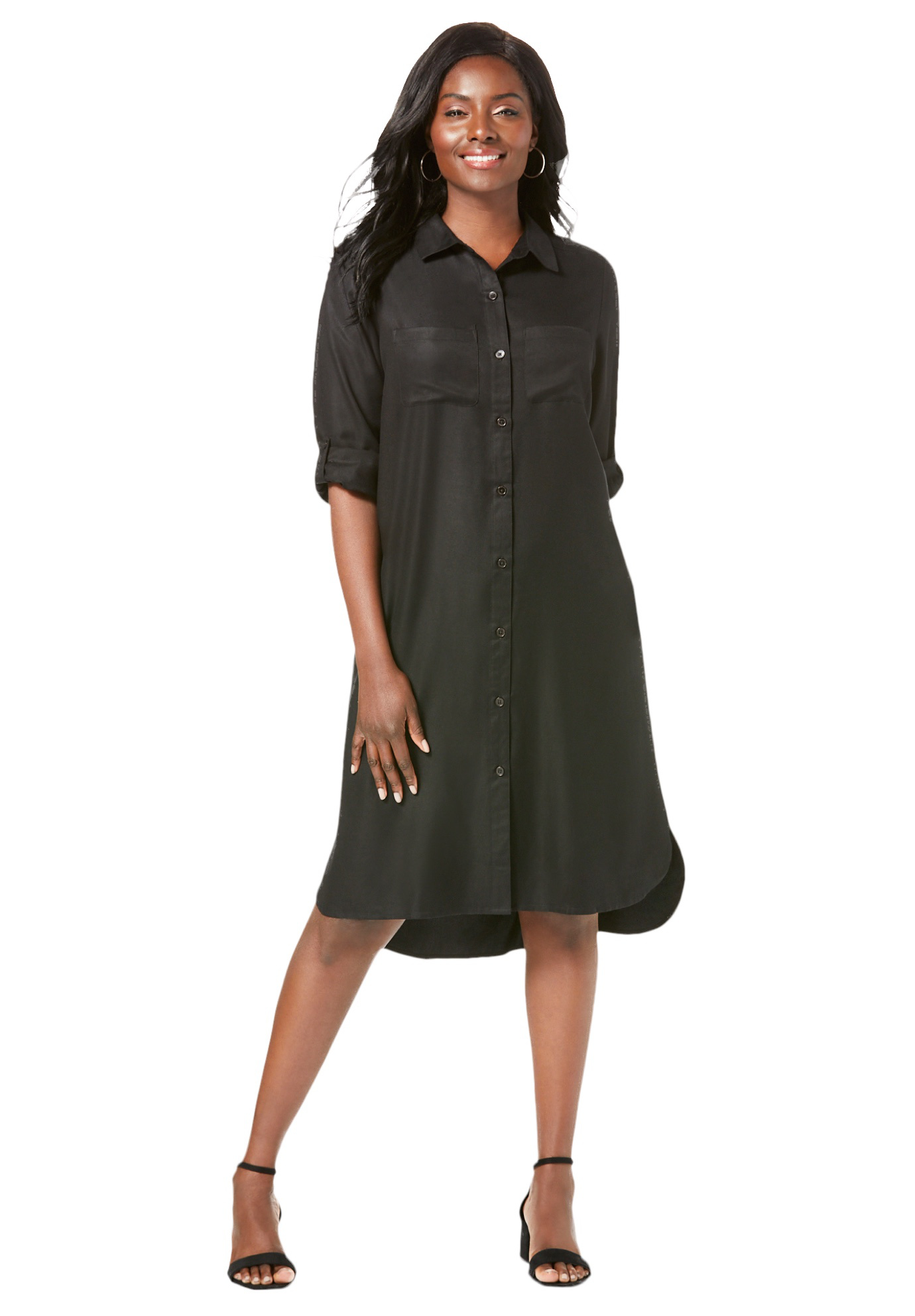 Plus Size Button-Down Shirt Dress - 16 