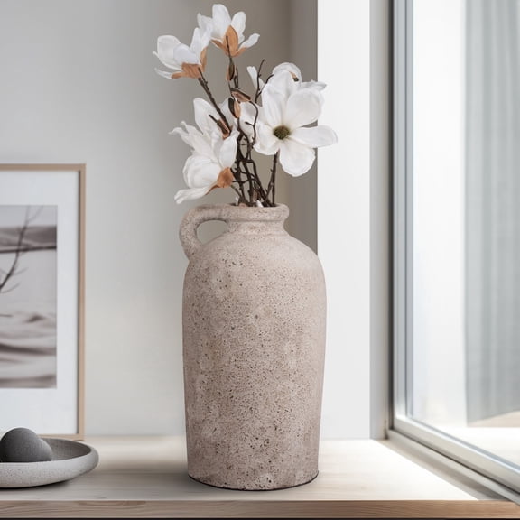 Vase Pottery Terracotta Handled Design Casual Decor for Home Office Bedroom Living Room - 16" Ivory & Tan