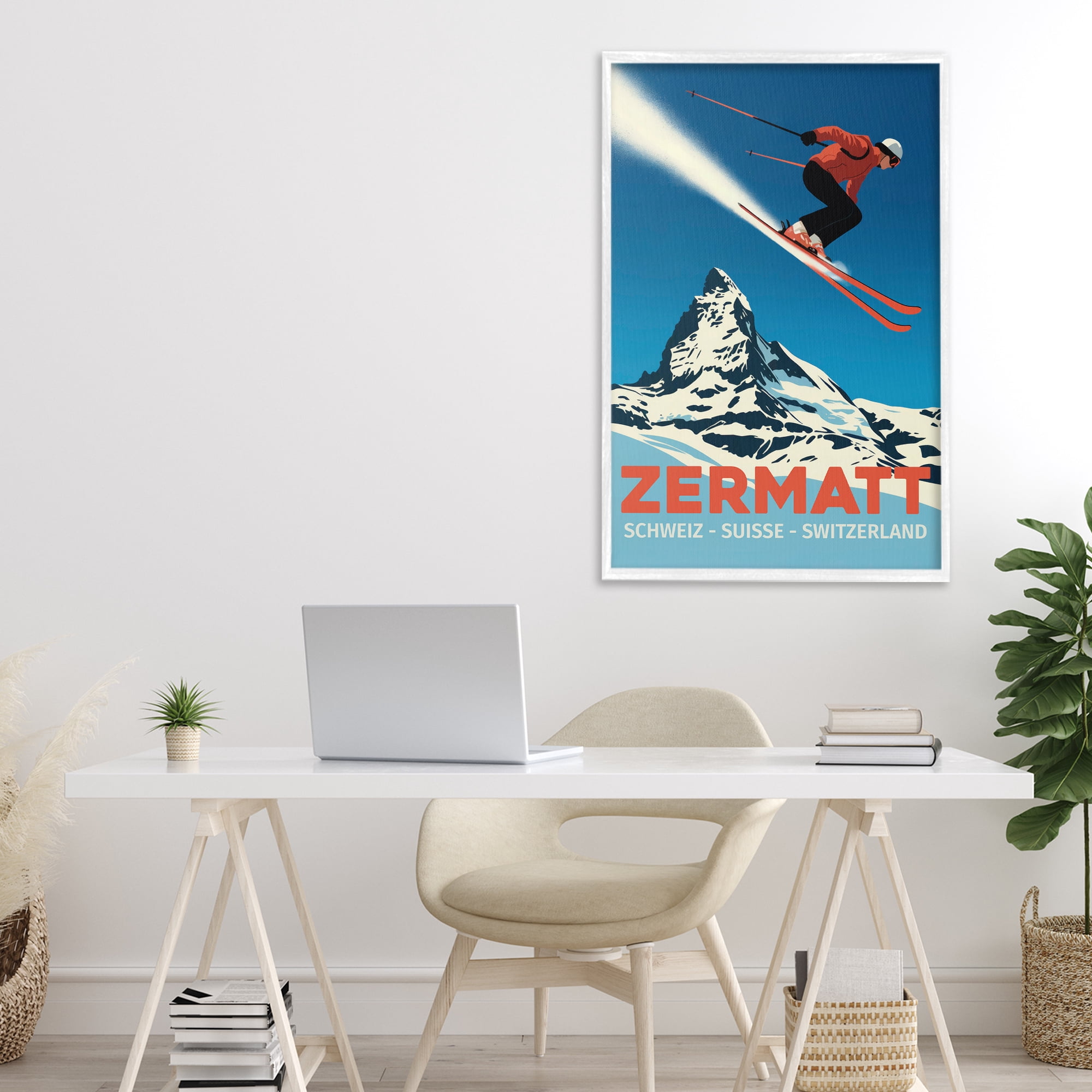 Stupell Industries Zermatt Ski Poster White Framed Giclee Art, design by Andreas Magnusson