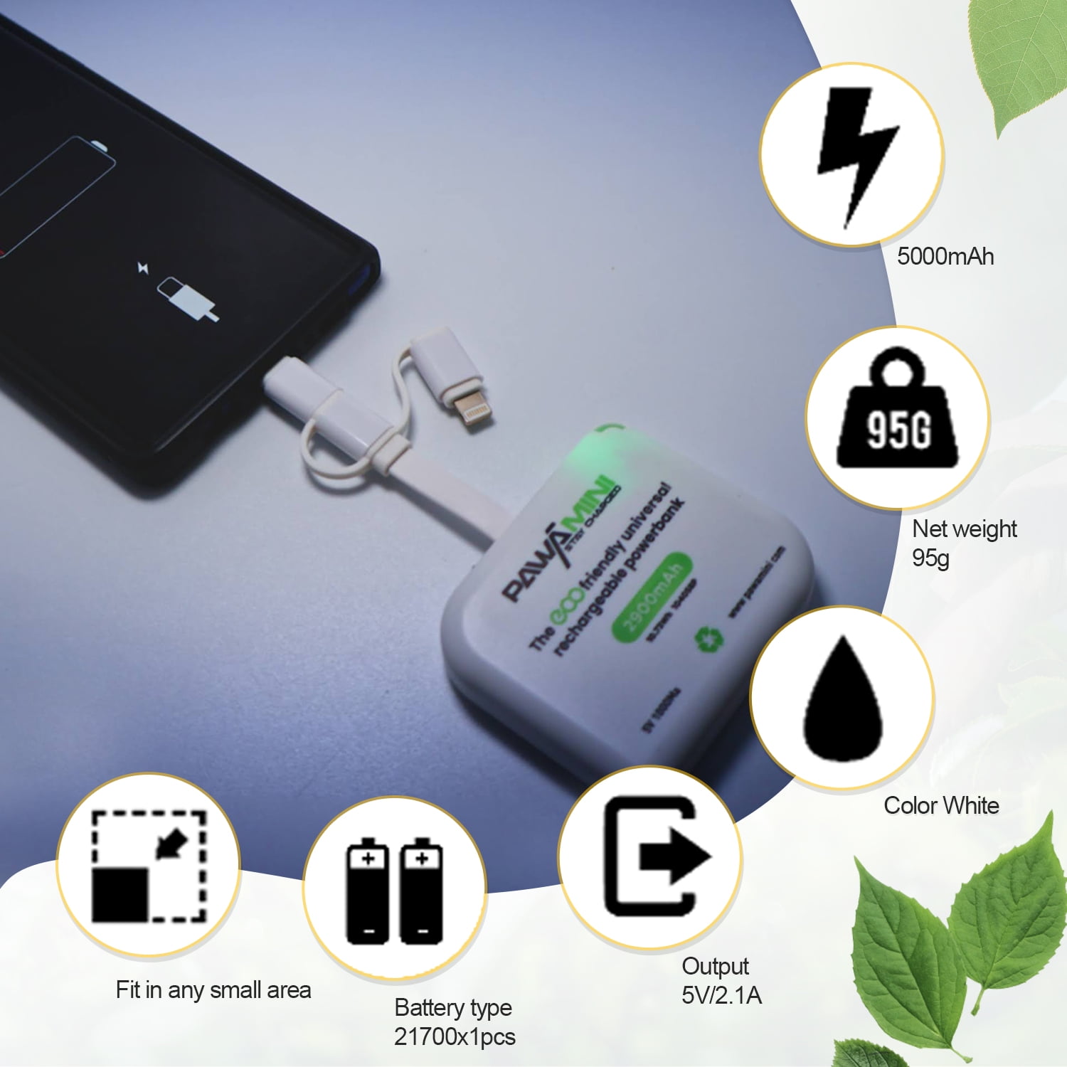 PawaMini Power Bank - 3 in 1 Portable Charger-Supports iPhone and Android 