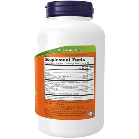 NOW Supplements, Prostate Support, Prostate Support, with Standardized Saw Palmetto, Stinging Nettle & Lycopene, 180 Softgels