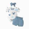 thumbnail image 4 of Newborn Baby Girl Summer Clothes Bow Embroidery Short Sleeve Romper Bodysuit Ruffle Shorts Headband 3Pcs Set Cute Outfits Kaprioy Hawaiian Outfit for Girls, 4 of 9