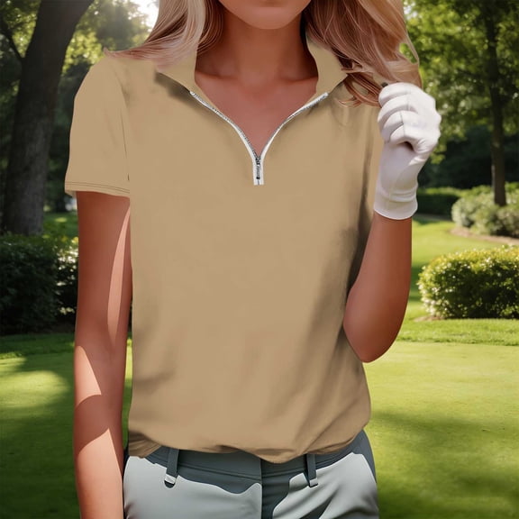 KIHOUT Women's Quarter-Zip Collared Polo T-Shirt Short Sleeve Casual Loose Fit Everyday Summer Top