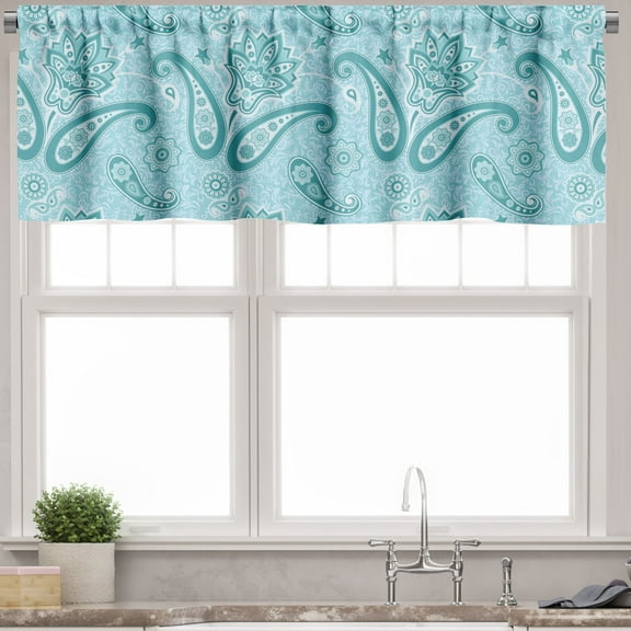 Ambesonne Paisley Valance Pack of 2, Ethnic Hippie Flowers Art, 54"X18", Pale Blue Teal