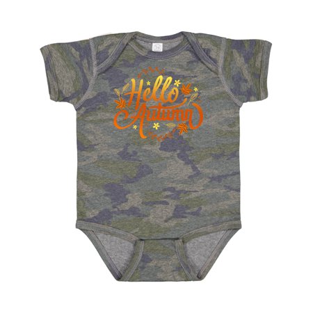 

Inktastic Fall Season Hello Autumn in Orange and Yellow with Leaves Gift Baby Boy or Baby Girl Bodysuit