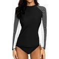 thumbnail image 1 of Charmo Womens Long Sleeve Rash Guard Striped Swim Shirts Sun Protection UPF 50+, 1 of 6