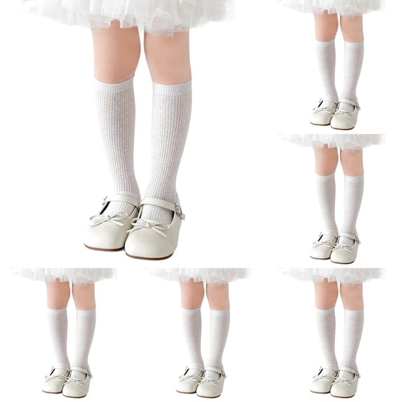 6 Pairs Toddler Socks Girls Knee High Socks Cotton Seamless Toe School Uniform Socks For Kids Soft Comfortable Everyday Wear