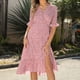 thumbnail image 2 of Vestido Bohemio Floral Vestido de Gasa Vestido de Manga Corta Con Cuello en Vvestido Casual de Mujer Con Cuello en V Gasa Floral Boho Vestido de Playa de Manga Corta Odeerbi  ODB114083, 2 of 6