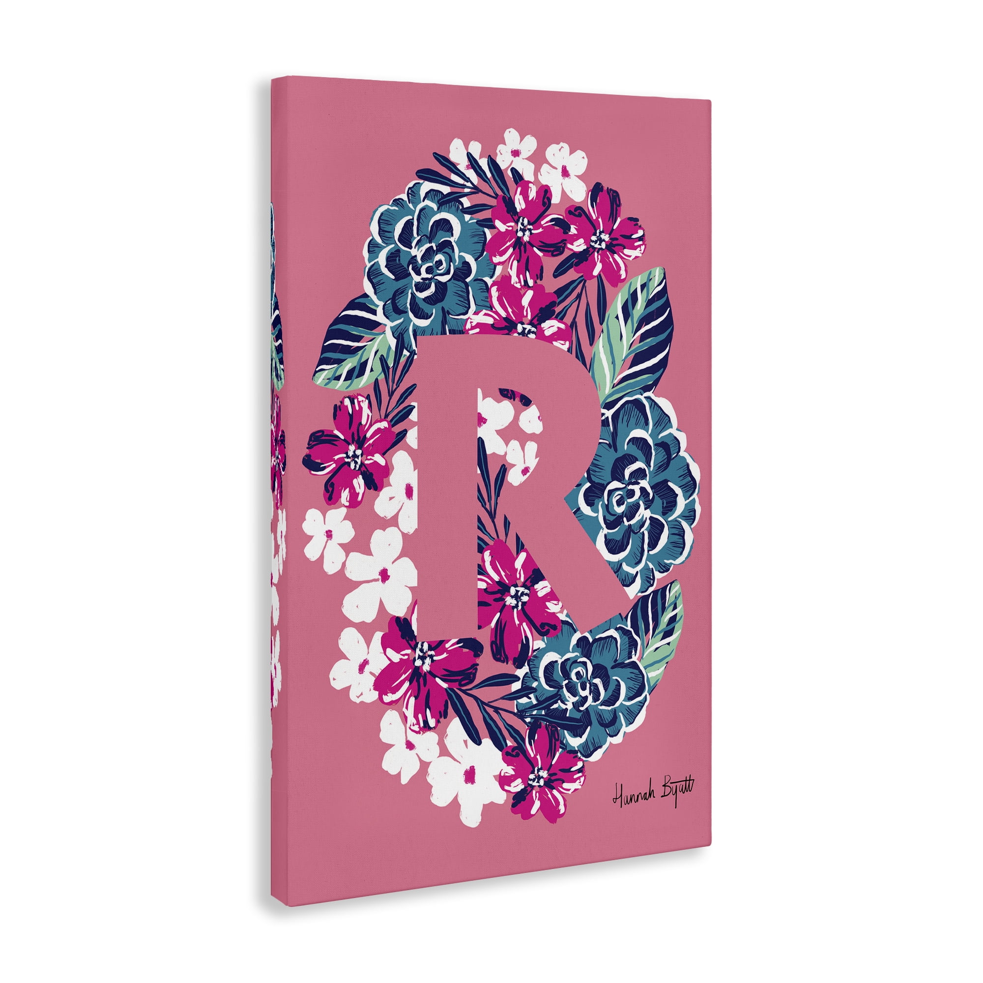 Stupell Industries Floral Bloom Letter R Botanical & Floral Painting Gallery Wrapped Canvas Art Print Wall Art, 16 x 24
