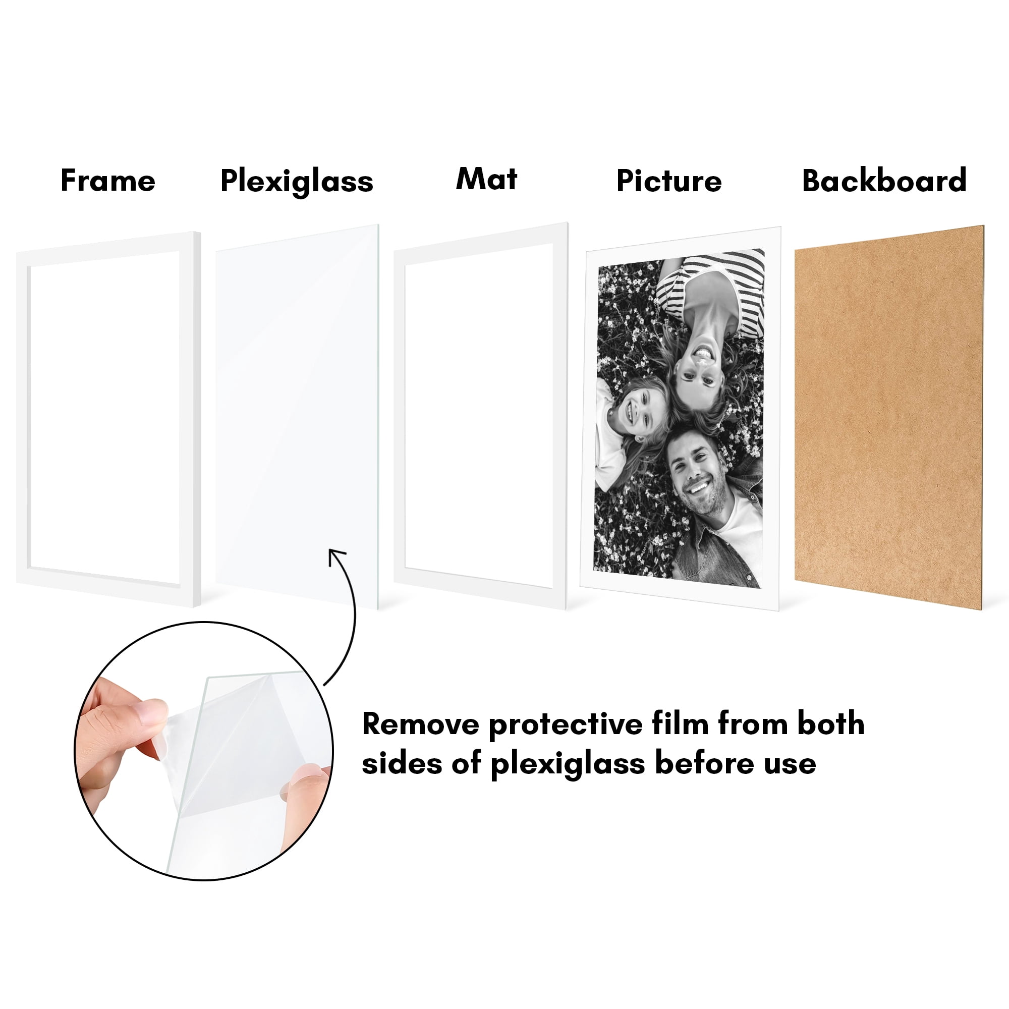 Americanflat 13x19 Picture Frame with Polished Plexiglass with 11x17 Mat 5 Pack Display Photo Galleria - White