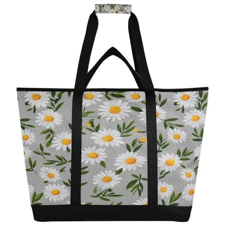 Large Hand-held Ice Pack Picnic Bag Insulation and Refrigeration Suitable for Shopping Picnics and Camping White Chrysanthemum Pattern