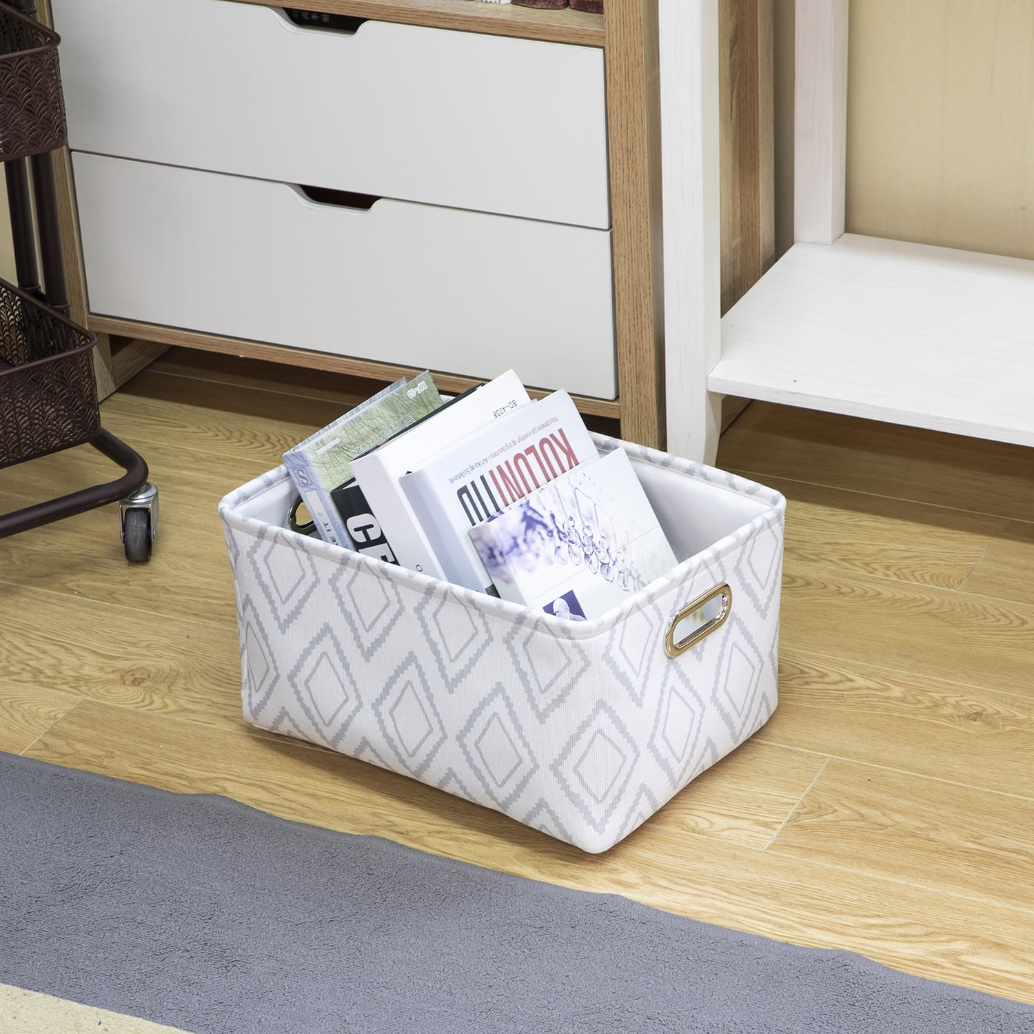 (4 pack) Mainstays Light Gray Diamond Canvas Storage Basket with Handles  (图4) (4 pack) Mainstays Light Gray Diamond Canvas Storage Basket with Handles  (图4)