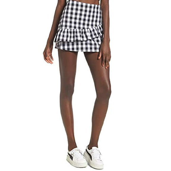 Womens Love Fire Ruffle Front Miniskirt Size Medium - Black B/W Gingham M