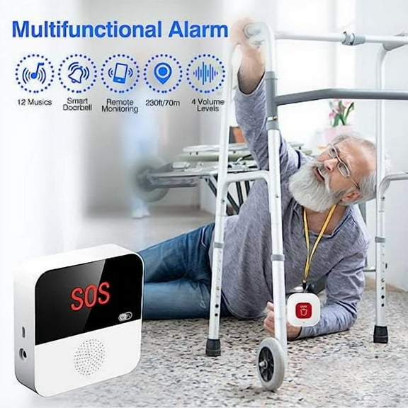 WiFi Elderly Monitoring, Caregiver Pagers Life Alert Systems for Seniors no Monthly Fee, 1 Receiver & 2 Panic Button, Compatible with Tuya Smart/Smart Life APP (Only Supports Wi-Fi