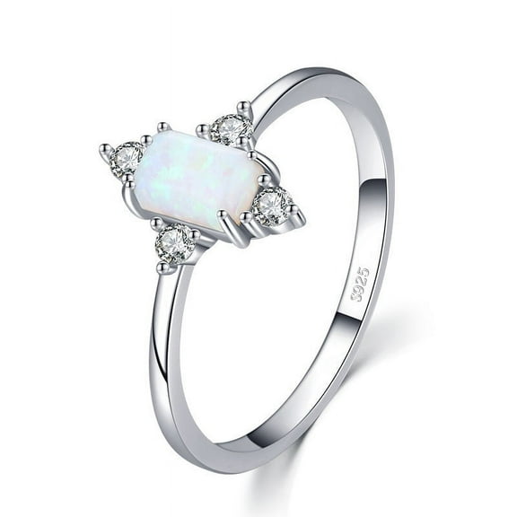 Sterling Silver Vintage Opal Ring: Womens 925 Silver Gemstone Inlaid Rings, Seiko Processed, 1.4g, Elegant Jewelry