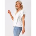 thumbnail image 4 of DARING DIVA Women's Ruffle Short Sleeve Elegant V Neck Blouse XS White, 4 of 6