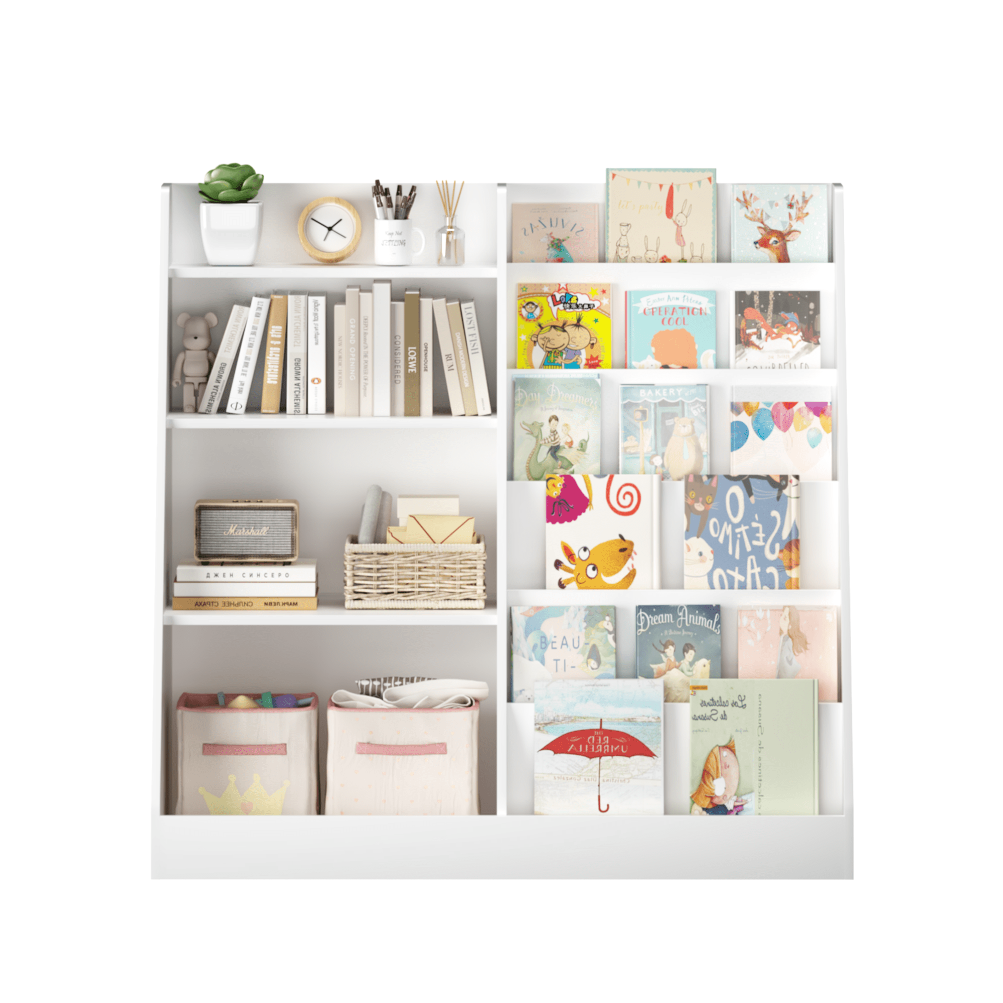 4-Tier Kids Bookshelf and Toy Storage Organizer, Wooden Bookcase Display Stand for Playroom and Nursery, White