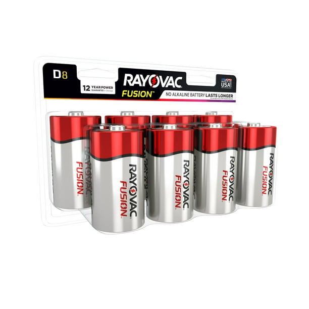Rayovac Fusion Premium Alkaline, D Batteries, 8 Count