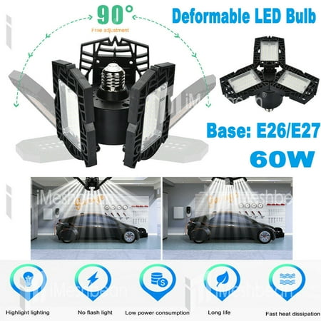 iMeshbean 60W E27 LED Garage Light Bulb Deformable Ceiling Fixture Lights Workshop Lamp US