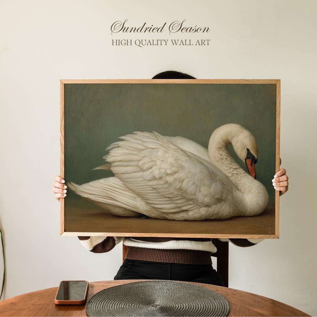 Graceful White Swan Wall Art Romantic Vintage Bird Print Classical Nature Decor For Living Room Hallway Bedroom Or Guest Room Poster Wall Art for Decor Present