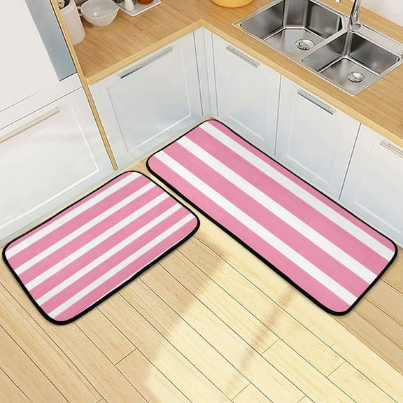 Pink Grids Kitchen Mats Non Slip Standing Desk Mat Runner Rug Washable Kitchen Rugs for Floor 2PCS