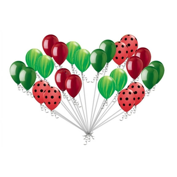24 pc Red Watermelon Inspired Latex Balloons Green Agate & Red Polka Dot Summer