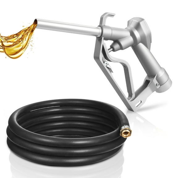 KFFKFF 3/4-Inch NPT Fuel Nozzle with 10 ft Hose, Flow Rate Up to 22.7 GPM, Diesel Gas Pump Nozzle with Dual-Speed Trigger Lock & 0.78 in (OD=20 mm) Spout for Gasoline, Diesel, Kerosene, Silver