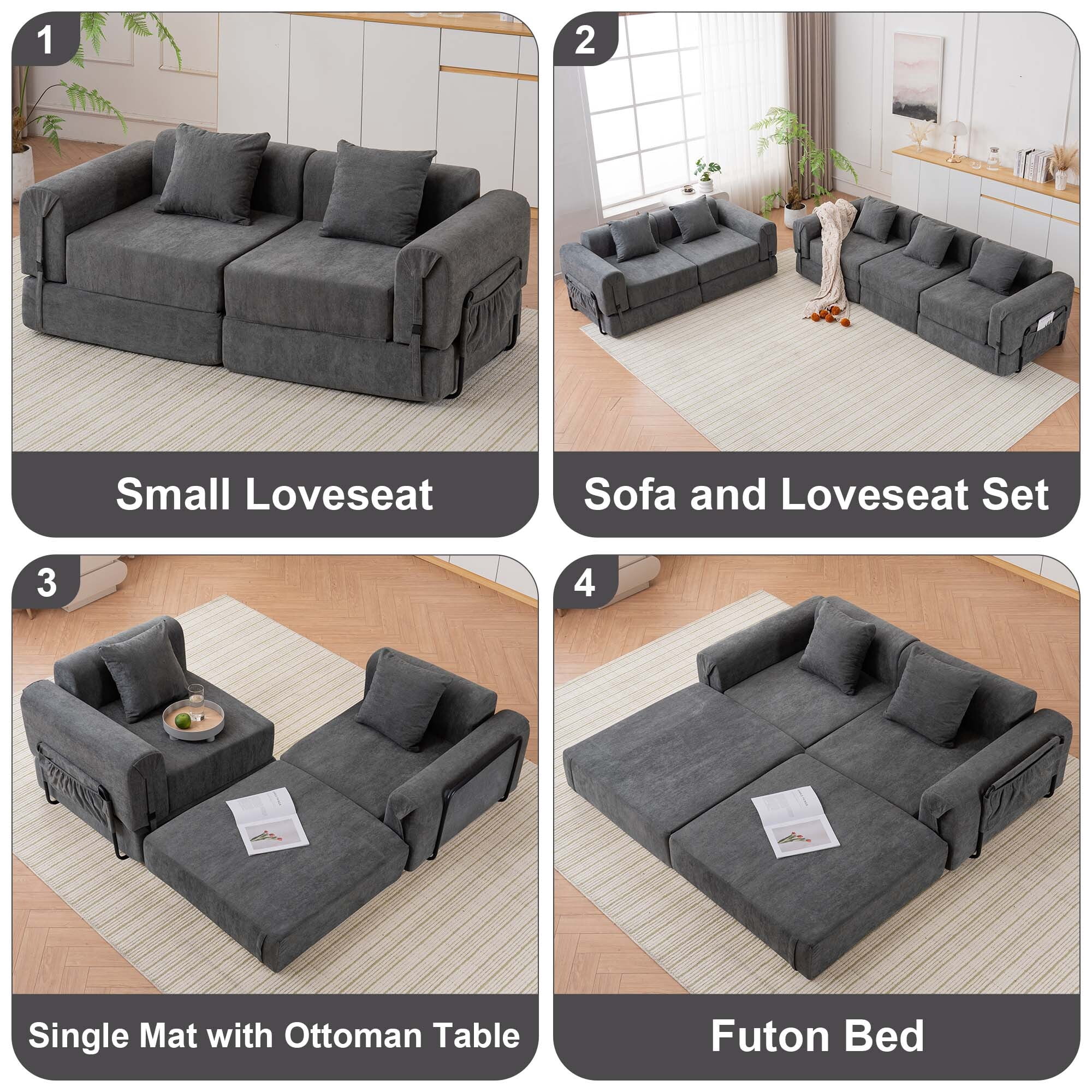 GNIXUU 71.25" Modern Modular Recliner Sofa, Convertible Sleeper Bed,Folding Mattress Loveseat Couch with Fixed-Shape Frame ,Comfy Lazy Boneless Couches for Living Room Bedroom Lounge,Gray