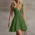 thumbnail image 5 of Women's Deep V Neck Dresses Sleeveless Twist Waist Tiered Ruffle Hem Mini Dress Summer Going Out Party Outfits Green S, 5 of 6