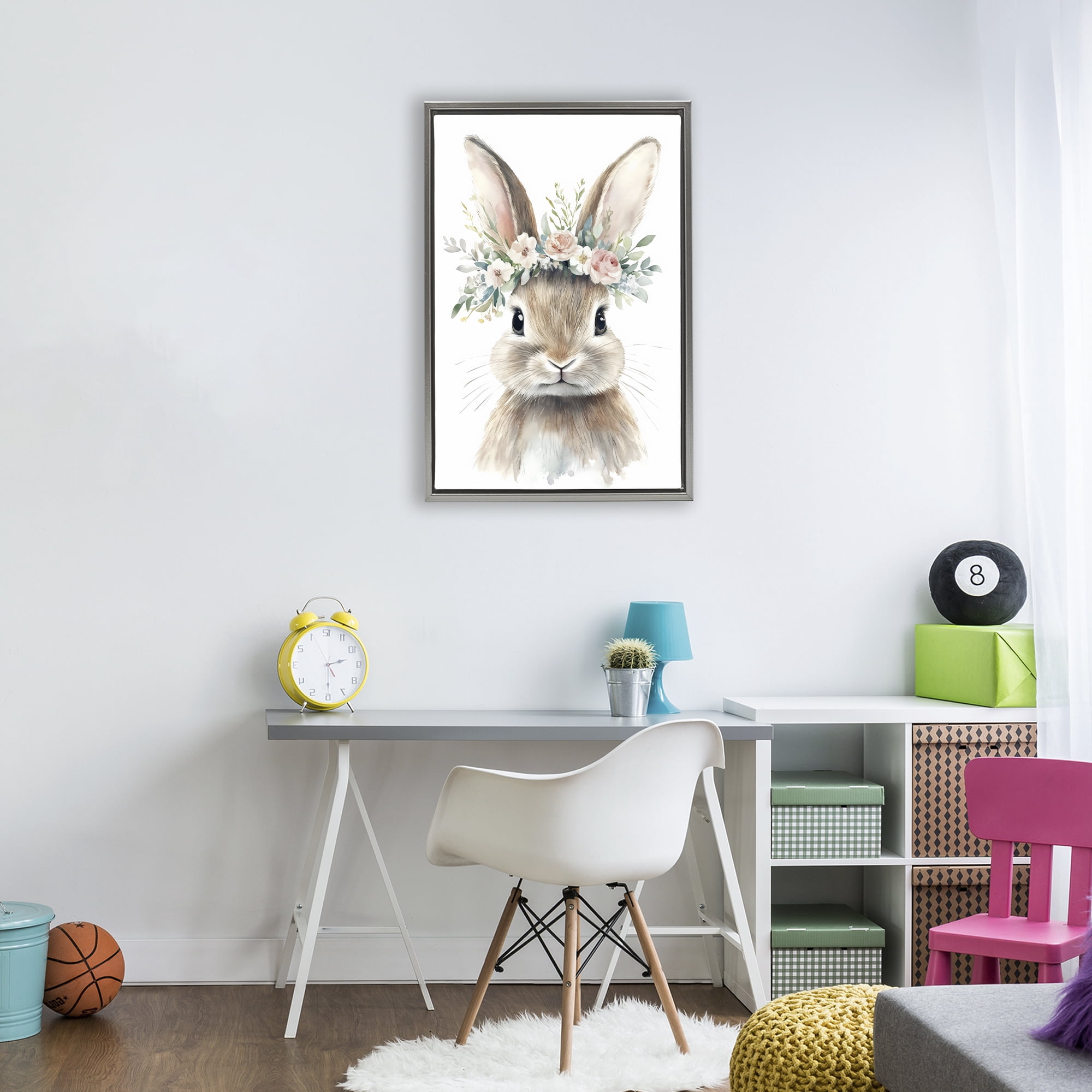 Stupell Industries Flower Adorned Baby Rabbit Gray Framed Floater Canvas Wall Art, design by Creative Studio