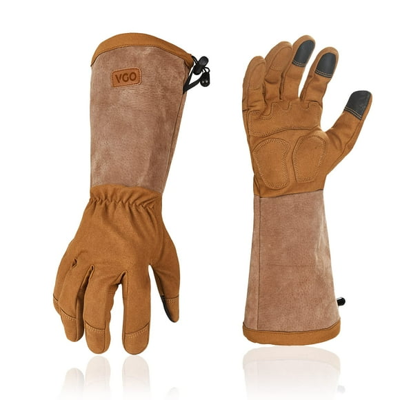 Vgo 1 Paire de Gants de Jardinage et de Taille pour Hommes, Manches en Cuir Extra-Longues (Taille m, Marron, SL6592M)