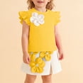 thumbnail image 2 of WRKEKC Girls Summer Outfits Kids Floral Appliqué Ruffle Sleeve Top and Skirt 2 Piece Set for Toddler Girls 6 Months-3 Years, 2 of 9