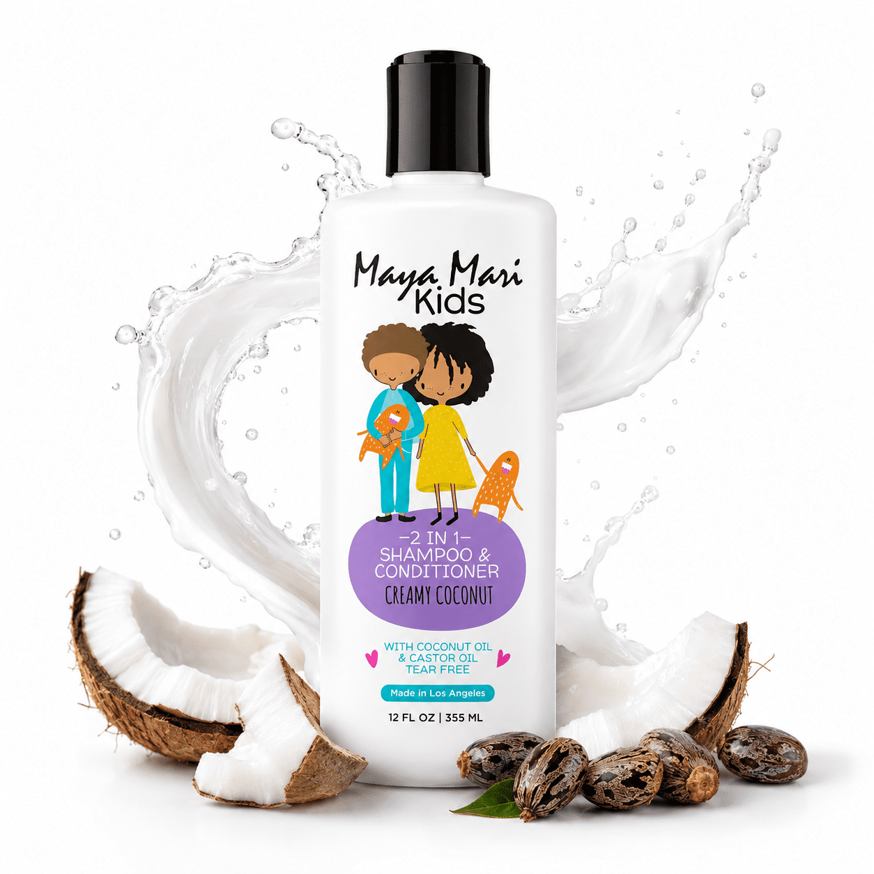 Maya Mari Kids 2-in-1 Shampoo and Conditioner With Coconut Oil and Castor Oil, Creamy Coconut and Lime Twist, Tear-Free, 12 oz