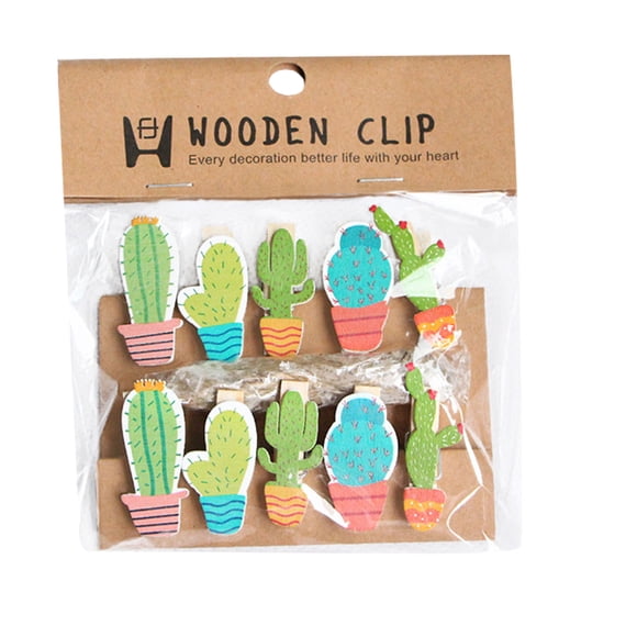 EeaseMX 10 clips de madera para fotos con forma de cactus, para exhibir fotos, con 1 cuerda.