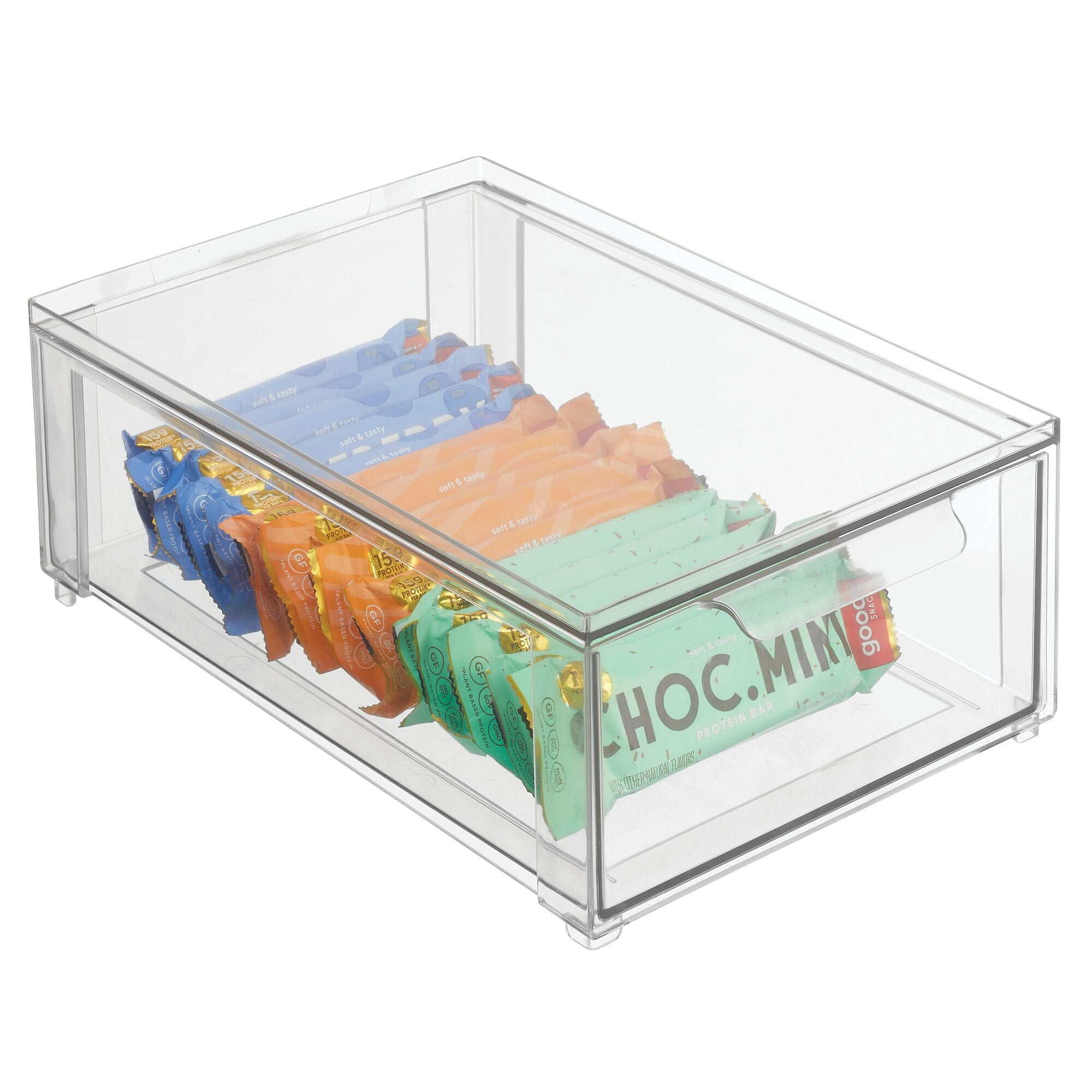 4ct mDesign Plastic Stackable Kitchen Storage Organizer with Drawer 4 Pack Clear