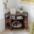 thumbnail image 2 of Gymax Meuble d'Angle pour Litière de Chat, Table d'Extrémité avec Tablette Ouverte, 2 Entrées, Doubles Portes, Brun Rustique, 2 of 10