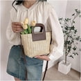 thumbnail image 5 of Kukuzhu Mini Beach Straw Shoulder Bag Women Trendy Summer Woven Travel Straw Bucket Tote Bag, 5 of 6