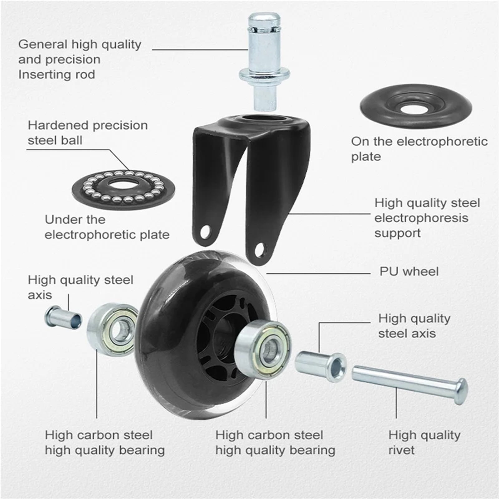 5pcs Office Chair Wheels Replacement Desk 2.5/3inch Mute Swivel Caster For Heavy Furniture Universal Polyurethane Rubber Caster ,Reliable