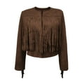 thumbnail image 5 of Fiaer Women's Leather Moto Cropped Jacket Plus Size Long Sleeve Loose Fit Fashion Casual Tops with Tassels Coffee XXL, 5 of 5