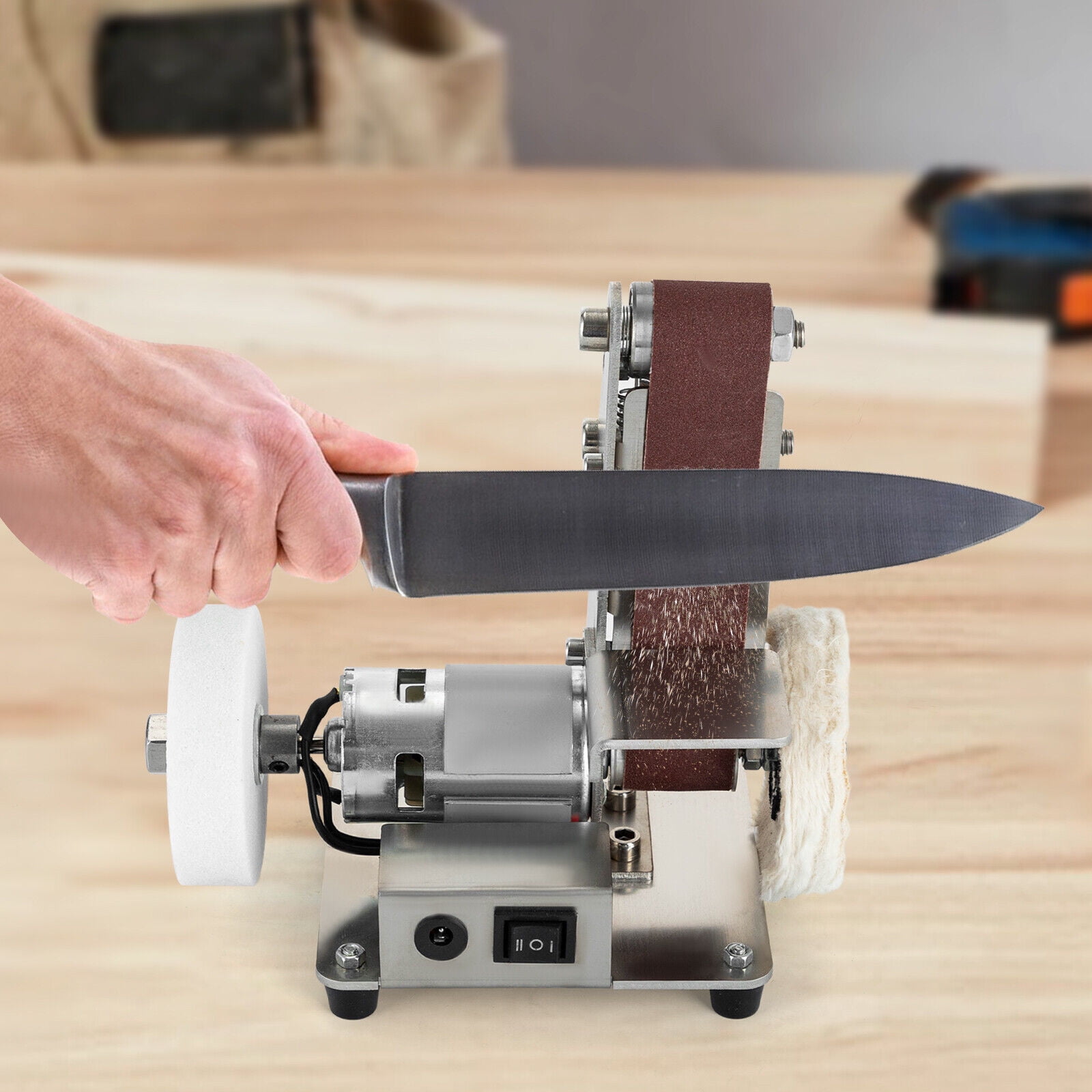 5.9*4.72*7.09in Silver Table Top Grinder Polisher Mini Belt Sander Electric Bench Grinder Sanding Machine
