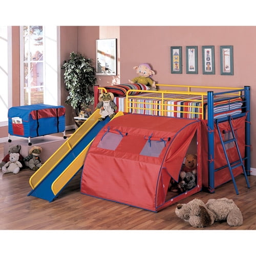 Coaster Youth Loft Bed with Slide and Tent in Red/Blue Finish