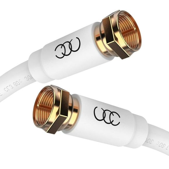 UTAH-RG6 Coaxial Cable 6 FT, TV Coax Cable Wire, Quad Shielded Cable Cord, in-Wall Rated-Digital Audio Video Satellite Cable Extension, Gold Plated Compression Connectors - White, 6 Feet